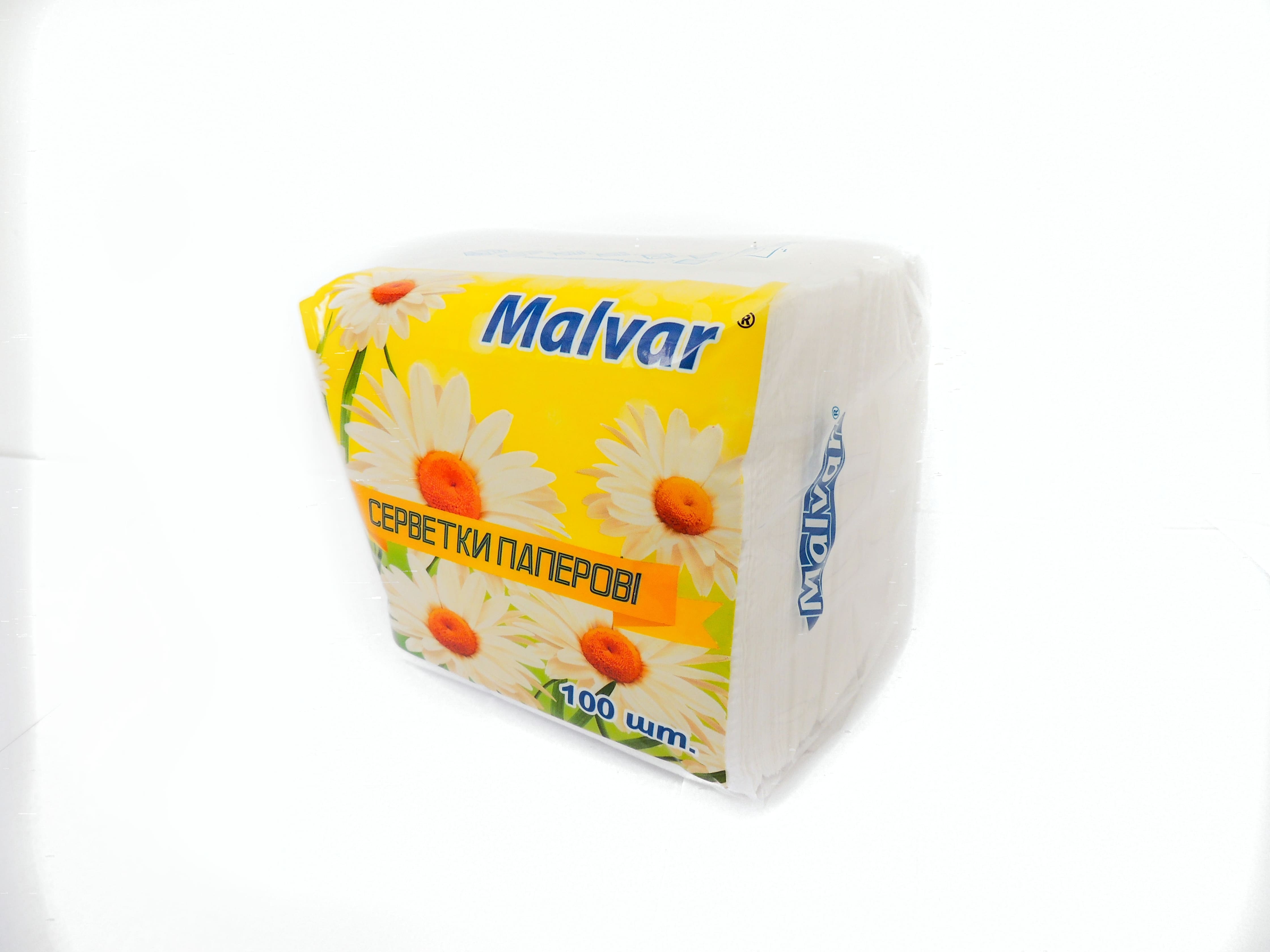 Серветки столові, пап., 210х210мм, 100шт., в пп упак., білі Malvar mlv.60012